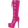 imageFSJ Women Platform Knee High Boots Buckled Strappy Round Toe Laceup Zipper Tall Stiletto High Heel Long Boots Evening Dress Shoes Size 416 USPink