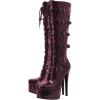 imageFSJ Women Platform Knee High Boots Buckled Strappy Round Toe Laceup Zipper Tall Stiletto High Heel Long Boots Evening Dress Shoes Size 416 USPurple