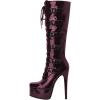 imageFSJ Women Platform Knee High Boots Buckled Strappy Round Toe Laceup Zipper Tall Stiletto High Heel Long Boots Evening Dress Shoes Size 416 USPurple