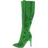 imageFSJ Women Sexy Pointed Toe Laceup Knee High Boots Stiletto High Heel Side Zipper Fashion Party Evening Nightclub Thigh High Boots Size 415 USGreen