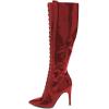 imageFSJ Women Sexy Pointed Toe Laceup Knee High Boots Stiletto High Heel Side Zipper Fashion Party Evening Nightclub Thigh High Boots Size 415 USRed