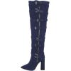 imageFSJ Women Stylish High Chunky Heel Over the Knee Boots Pointed Toe Buckled Strappy Thigh High Boots with Zipper Fashion Winter Long Boots Size 415 USBlue