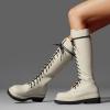 imageFSJ Women Stylish Knee High Boots Chunky Low Flat Heel LaceUp Closed Toe Mid Calf Riding Boot with Back Zipper Fall Winter Long Boots Size 415 USAntique White