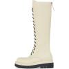 imageFSJ Women Stylish Knee High Boots Chunky Low Flat Heel LaceUp Closed Toe Mid Calf Riding Boot with Back Zipper Fall Winter Long Boots Size 415 USAntique White