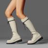 imageFSJ Women Stylish Knee High Boots Chunky Low Flat Heel LaceUp Closed Toe Mid Calf Riding Boot with Back Zipper Fall Winter Long Boots Size 415 USAntique White