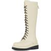 imageFSJ Women Stylish Knee High Boots Chunky Low Flat Heel LaceUp Closed Toe Mid Calf Riding Boot with Back Zipper Fall Winter Long Boots Size 415 USAntique White