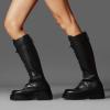imageFSJ Women Stylish Knee High Boots Chunky Low Flat Heel LaceUp Closed Toe Mid Calf Riding Boot with Back Zipper Fall Winter Long Boots Size 415 USBlack