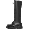 imageFSJ Women Stylish Knee High Boots Chunky Low Flat Heel LaceUp Closed Toe Mid Calf Riding Boot with Back Zipper Fall Winter Long Boots Size 415 USBlack