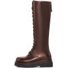 imageFSJ Women Stylish Knee High Boots Chunky Low Flat Heel LaceUp Closed Toe Mid Calf Riding Boot with Back Zipper Fall Winter Long Boots Size 415 USBrown