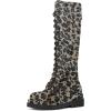 imageFSJ Women Stylish Knee High Boots Chunky Low Flat Heel LaceUp Closed Toe Mid Calf Riding Boot with Back Zipper Fall Winter Long Boots Size 415 USGrey Leopard