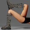 imageFSJ Women Stylish Knee High Boots Chunky Low Flat Heel LaceUp Closed Toe Mid Calf Riding Boot with Back Zipper Fall Winter Long Boots Size 415 USGrey Leopard