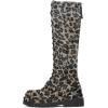 imageFSJ Women Stylish Knee High Boots Chunky Low Flat Heel LaceUp Closed Toe Mid Calf Riding Boot with Back Zipper Fall Winter Long Boots Size 415 USGrey Leopard