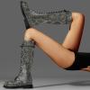 imageFSJ Women Stylish Knee High Boots Chunky Low Flat Heel LaceUp Closed Toe Mid Calf Riding Boot with Back Zipper Fall Winter Long Boots Size 415 USSnakeskin
