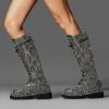 imageFSJ Women Stylish Knee High Boots Chunky Low Flat Heel LaceUp Closed Toe Mid Calf Riding Boot with Back Zipper Fall Winter Long Boots Size 415 USSnakeskin