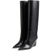 imageFSJ Women Wedge Heel Pointed Toe Thigh High Boots Comfortable Thick High Heel Trendy Ladies Dressy Knee High Boots Size 415 USBlack