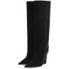 imageFSJ Women Wedge Heel Pointed Toe Thigh High Boots Comfortable Thick High Heel Trendy Ladies Dressy Knee High Boots Size 415 USBlack Velvet