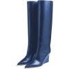 imageFSJ Women Wedge Heel Pointed Toe Thigh High Boots Comfortable Thick High Heel Trendy Ladies Dressy Knee High Boots Size 415 USBlue