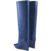 imageFSJ Women Wedge Heel Pointed Toe Thigh High Boots Comfortable Thick High Heel Trendy Ladies Dressy Knee High Boots Size 415 USBlue