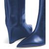 imageFSJ Women Wedge Heel Pointed Toe Thigh High Boots Comfortable Thick High Heel Trendy Ladies Dressy Knee High Boots Size 415 USBlue