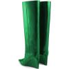 imageFSJ Women Wedge Heel Pointed Toe Thigh High Boots Comfortable Thick High Heel Trendy Ladies Dressy Knee High Boots Size 415 USGreen