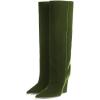 imageFSJ Women Wedge Heel Pointed Toe Thigh High Boots Comfortable Thick High Heel Trendy Ladies Dressy Knee High Boots Size 415 USGreen Velvet