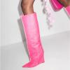 imageFSJ Women Wedge Heel Pointed Toe Thigh High Boots Comfortable Thick High Heel Trendy Ladies Dressy Knee High Boots Size 415 USPink