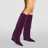 imageFSJ Women Wedge Heel Pointed Toe Thigh High Boots Comfortable Thick High Heel Trendy Ladies Dressy Knee High Boots Size 415 USPurple Velvet