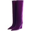 imageFSJ Women Wedge Heel Pointed Toe Thigh High Boots Comfortable Thick High Heel Trendy Ladies Dressy Knee High Boots Size 415 USPurple Velvet