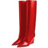 imageFSJ Women Wedge Heel Pointed Toe Thigh High Boots Comfortable Thick High Heel Trendy Ladies Dressy Knee High Boots Size 415 USRed
