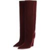 imageFSJ Women Wedge Heel Pointed Toe Thigh High Boots Comfortable Thick High Heel Trendy Ladies Dressy Knee High Boots Size 415 USRed Velvet