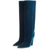 imageFSJ Women Wedge Heel Pointed Toe Thigh High Boots Comfortable Thick High Heel Trendy Ladies Dressy Knee High Boots Size 415 USTeal