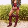 imageFSJ Women Western Knee High Boots Embroidery Pointed Toe Chunky Block Stacked Heel Cowboy Cowgirl Beaded Pull On Fashion Shoes Size 416 USBurgundy
