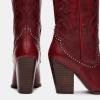imageFSJ Women Western Knee High Boots Embroidery Pointed Toe Chunky Block Stacked Heel Cowboy Cowgirl Beaded Pull On Fashion Shoes Size 416 USBurgundy