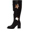 imageFSJ Women Chic Closed Square Toe Block Chunky High Heel Knee High Boots Star Cutout Back Zipper Casual Walking Shoes Size 415 USBlack