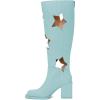 imageFSJ Women Chic Closed Square Toe Block Chunky High Heel Knee High Boots Star Cutout Back Zipper Casual Walking Shoes Size 415 USTurquoise