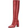 imageFSJ Women Closed Point Toe Boots Comfort Sexy Zipper Medium Chunky Heels Pull On Fancy Office Shoes Size 415 M USRed