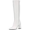 imageFSJ Women Closed Point Toe Boots Comfort Sexy Zipper Medium Chunky Heels Pull On Fancy Office Shoes Size 415 M USWhite