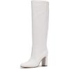 imageFSJ Women Comfortable Calf Knee Boots Stretch Pull On Round Closed Toe Chunky High Heels Suede Long Booties Ladies Dress Party Shoes Size 415 USWhite