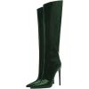 imageFSJ Women Patent Leather PU Pointed Toe Knee High Booties Winter Waterproof Slim High Heel MidCalf Boots Side Zipper Trendy Boots Size 415 USDark Green