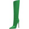 imageFSJ Women Patent Leather PU Pointed Toe Knee High Booties Winter Waterproof Slim High Heel MidCalf Boots Side Zipper Trendy Boots Size 415 USGreen