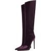 imageFSJ Women Patent Leather PU Pointed Toe Knee High Booties Winter Waterproof Slim High Heel MidCalf Boots Side Zipper Trendy Boots Size 415 USMaroon