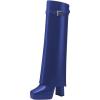 imageFSJ Women Platform Chunky Heel Knee High Boots Fold Over Closed Square Toe Back Zipper High Heels Wide Calf Chic Casual Daily Boots Size 416 USBlue