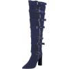 imageFSJ Women Stylish High Chunky Heel Over the Knee Boots Pointed Toe Buckled Strappy Thigh High Boots with Zipper Fashion Winter Long Boots Size 415 USBlue