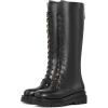 imageFSJ Women Stylish Knee High Boots Chunky Low Flat Heel LaceUp Closed Toe Mid Calf Riding Boot with Back Zipper Fall Winter Long Boots Size 415 USBlack