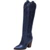 imageFSJ Women Western Knee High Boots Embroidery Pointed Toe Chunky Block Stacked Heel Cowboy Cowgirl Beaded Pull On Fashion Shoes Size 416 USBlue