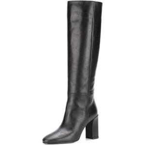 imageFSJ Women Closed Point Toe Boots Comfort Sexy Zipper Medium Chunky Heels Pull On Fancy Office Shoes Size 415 M USBlack
