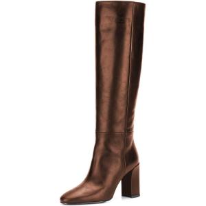imageFSJ Women Closed Point Toe Boots Comfort Sexy Zipper Medium Chunky Heels Pull On Fancy Office Shoes Size 415 M USBrown