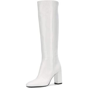 imageFSJ Women Closed Point Toe Boots Comfort Sexy Zipper Medium Chunky Heels Pull On Fancy Office Shoes Size 415 M USWhite