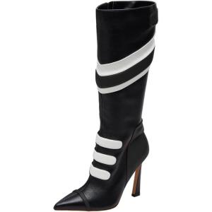 imageFSJ Women Multicolor Knee High Boots Pointed Toe Tall High Heel Long Boots Side Zipper Novel Color Matching Party Fancy Dress Shoes Size 416 USBlackWhite
