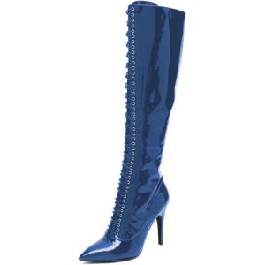imageFSJ Women Sexy Pointed Toe Laceup Knee High Boots Stiletto High Heel Side Zipper Fashion Party Evening Nightclub Thigh High Boots Size 415 USBlue